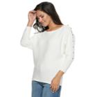 Women's Jennifer Lopez Ribbed Button Accent Sweater, Size: Medium, White