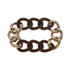 Rose Ion-plated Stainless Steel And Brown Silicone Curb Chain Stretch Bracelet, Women's, Size: 8