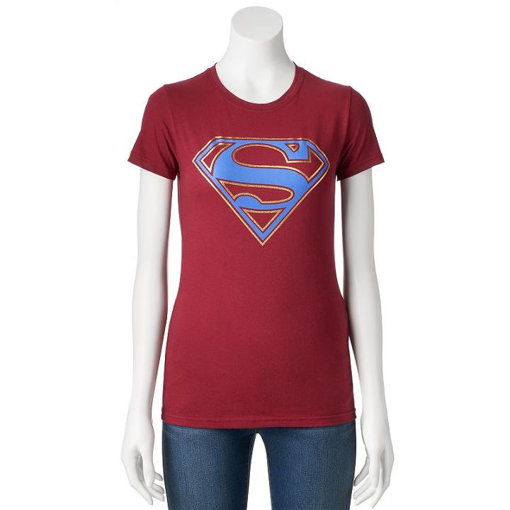 Juniors' Dc Comics Superman Metallic Logo Graphic Tee, Girl's, Size: Large, Med Red