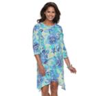 Women's Caribbean Joe Sharkbite Hem Printed Dress, Size: Medium, Med Blue