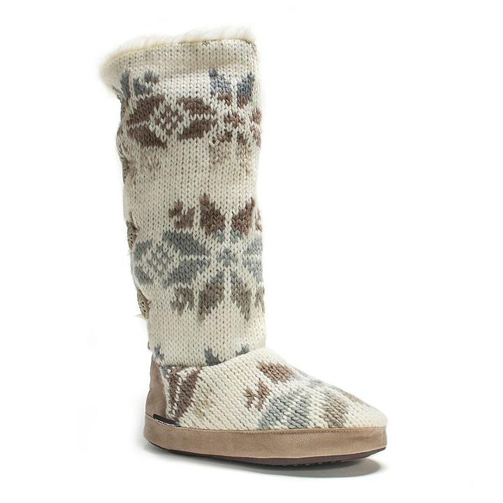 Muk Luks Women's Maleah Snowflake Knit Boot Slippers, Size: Xl, White