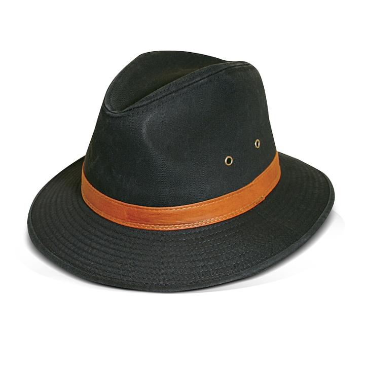 Men's Dpc Washed Twill Safari Hat With Faux-leather Trim, Size: Medium, Black