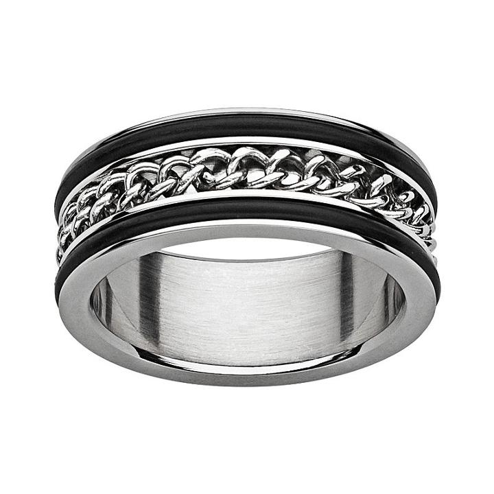 Titanium And Stainless Steel Curb Chain Spinner Band - Men, Size: 12, Black