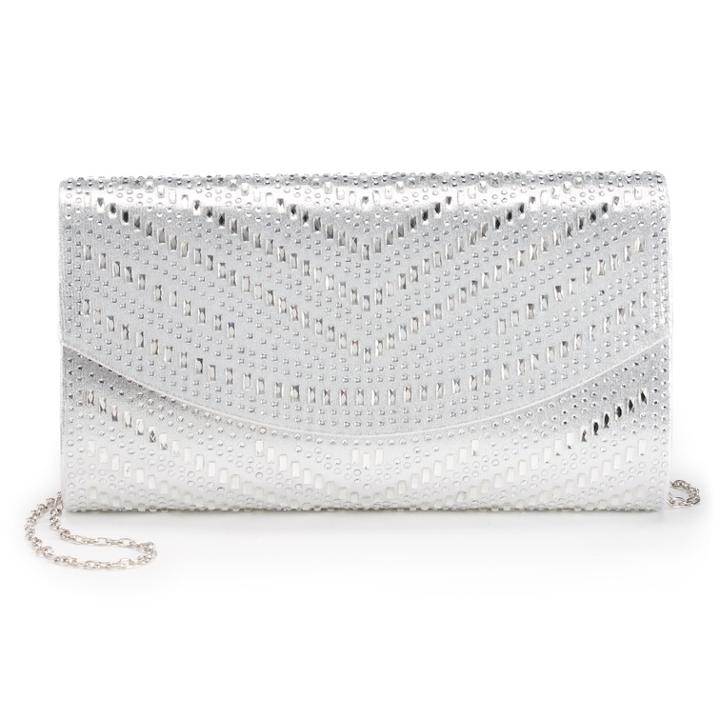 Lenore By La Regale Crystal Chevron Pattern Flap Clutch, Women's, Silver