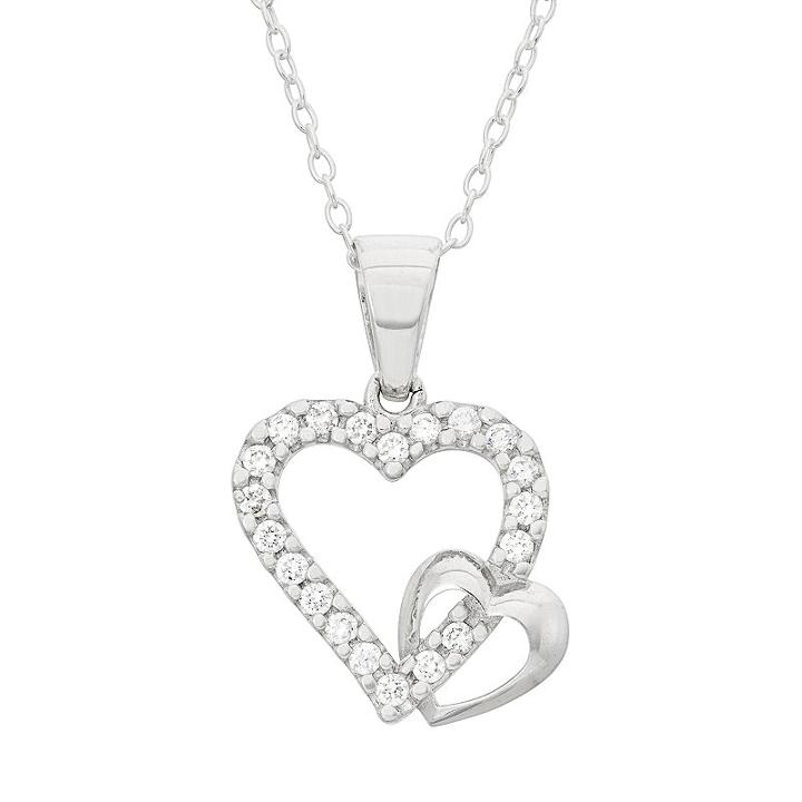 Junior Jewels Kids' Sterling Silver Cubic Zirconia Heart Pendant, Girl's, Size: 13, White