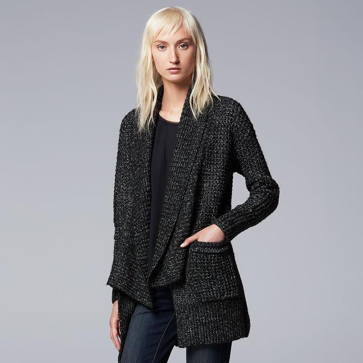 Women's Simply Vera Vera Wang Drop-shoulder Cardigan, Size: Medium, Black