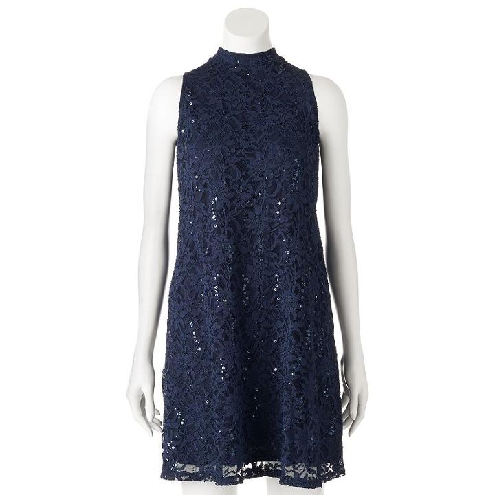 Women's Tiana B Embellished Lace Dress, Size: 10, Blue (navy)