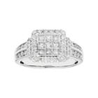 10k White Gold 1 Carat T.w. Diamond Square Halo Engagement Ring, Women's, Size: 8.50
