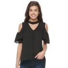 Juniors' Jolie Vie Choker Cold Shoulder Shirt, Girl's, Size: Medium, Black
