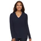 Women's Croft & Barrow&reg; V-neck Cable Knit Sweater, Size: Small, Blue