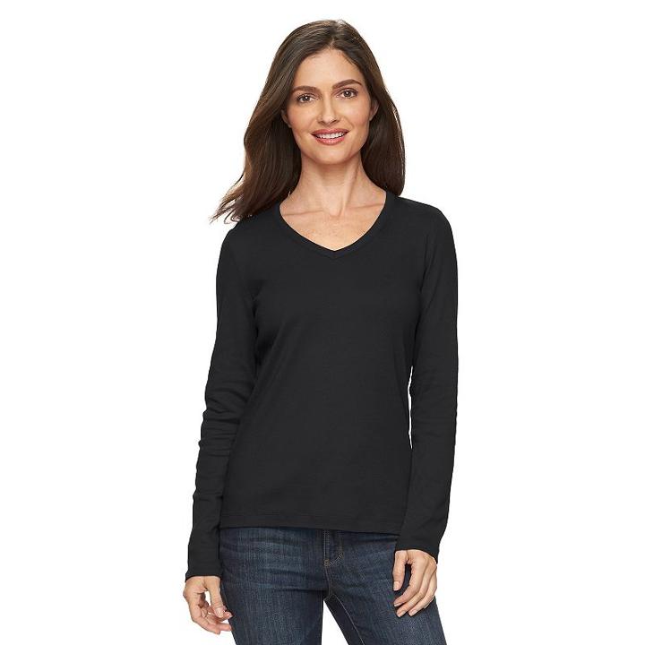Women's Croft & Barrow&reg; Classic V-neck Tee, Size: Small, Black