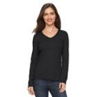 Women's Croft & Barrow&reg; Classic V-neck Tee, Size: Small, Black