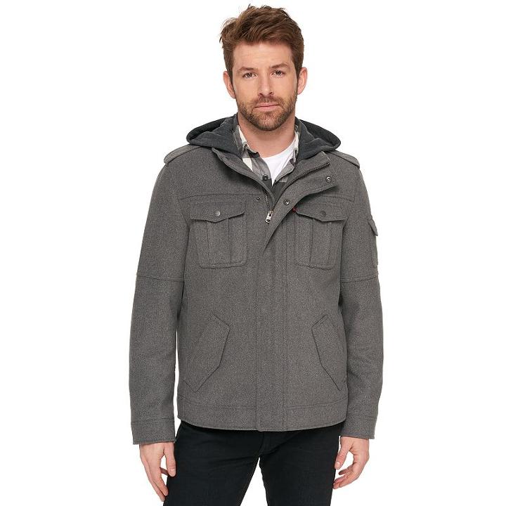 Men's Levi's&reg; Wool Hooded Trucker Jacket, Size: Xl Tall, Med Grey