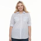 Plus Size Croft & Barrow&reg; Roll-tab Woven Shirt, Women's, Size: 3xl, White