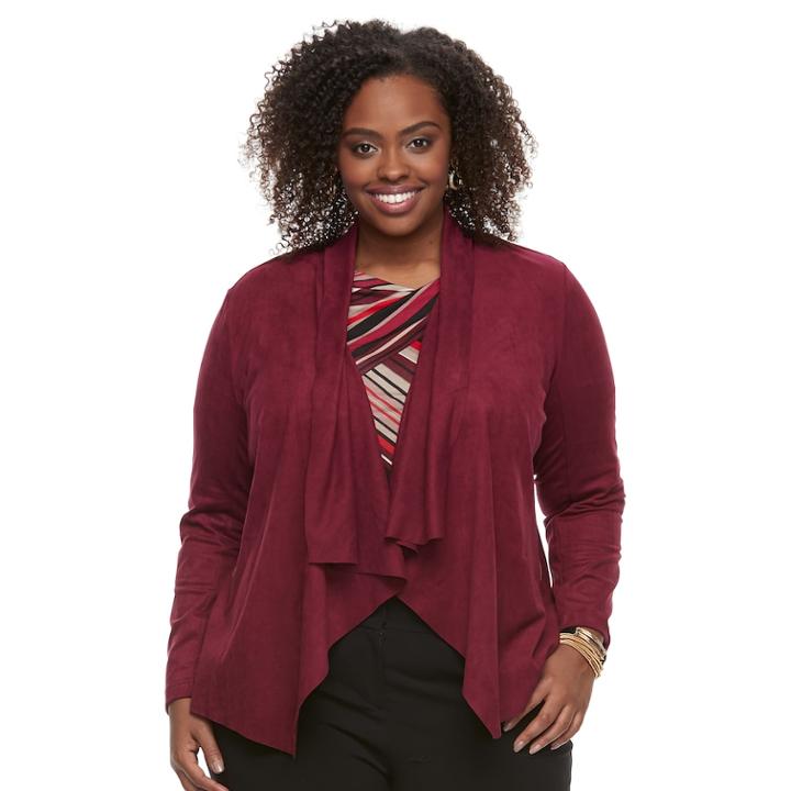 Plus Size Dana Buchman Open Front Faux-suede Jacket, Women's, Size: 1xl, Dark Red