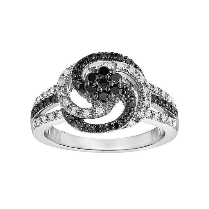 Sterling Silver 1/2 Carat T.w. Black & White Diamond Swirl Ring, Women's, Size: 9