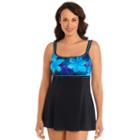 Women's Great Lengths Hip Minimizer Printed Empire Swimdress, Size: 10, Blue