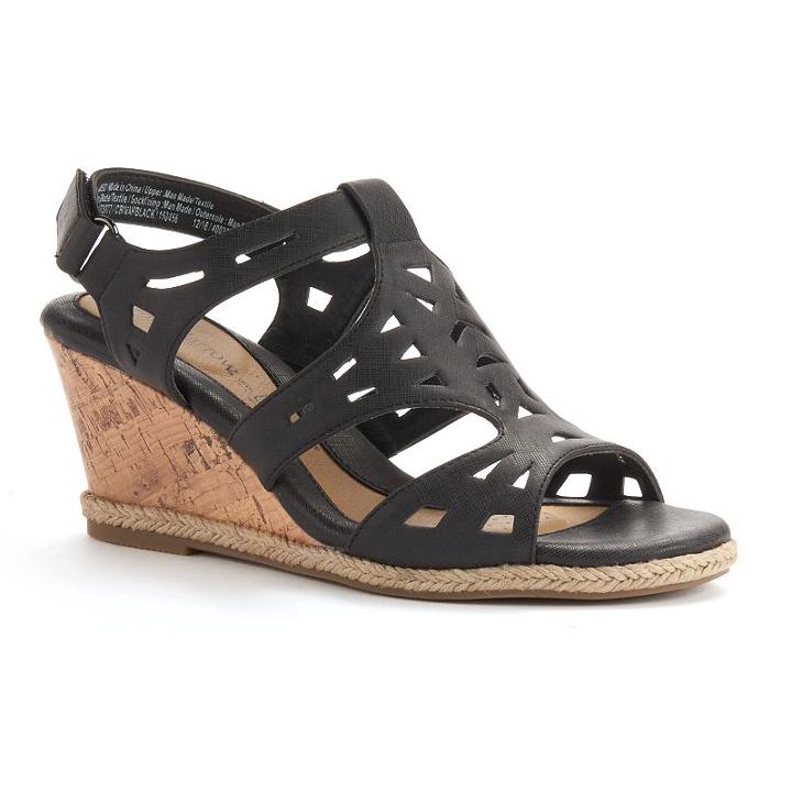 Croft & Barrow&reg; Women's Ortholite Cork-patterned Wedge Sandals, Size: 6.5, Black