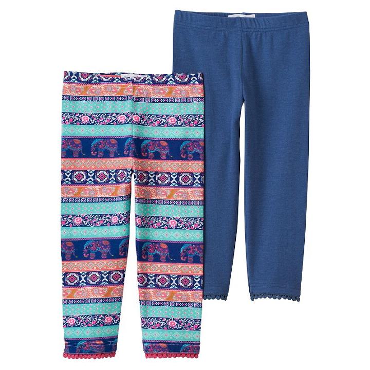 Girls 4-6x Freestyle Revolution 2-pk. Solid & Print Pom Pom Cuff Leggings Set, Girl's, Size: 4, Ovrfl Oth