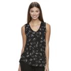 Women's Apt. 9&reg; Print Ruffle V-neck Top, Size: Large, White