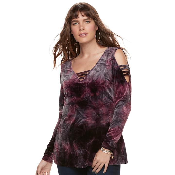 Plus Size Rock & Republic&reg; Strappy Cold-shoulder Velvet Top, Women's, Size: 0x, Red