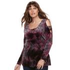 Plus Size Rock & Republic&reg; Strappy Cold-shoulder Velvet Top, Women's, Size: 0x, Red