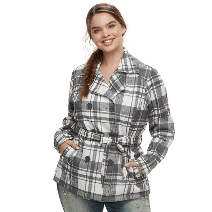 Juniors' Plus Size J-2 Double-breasted Fleece Jacket, Teens, Size: 1xl, Med Grey