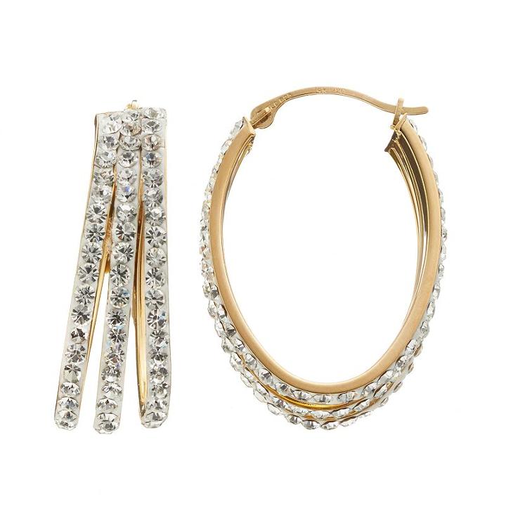 Crystal 14k Gold-bonded Sterling Silver Oval Triple Hoop Earrings, Women's, Yellow