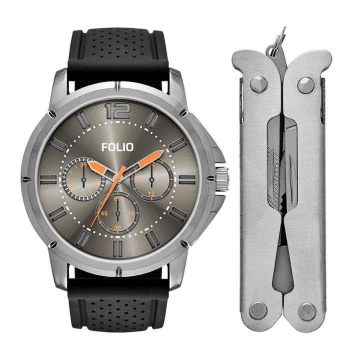 Folio Men's Chronograph Watch & Multi Tool Set, Size: Large, Black