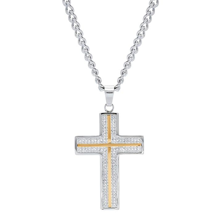 Silver Tone & Gold Tone Crystal Cross Pendant Necklace, Men's, Size: 24, White