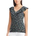 Women's Chaps Print Ruffled Sleeveless Top, Size: Small, Blue (navy)