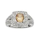 Igl Certified Champagne & White Diamond Square Halo Engagement Ring In 14k White Gold (1 1/2 Carat T.w.), Women's, Size: 6, Brown
