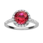 Sophie Miller Lab-created Ruby And Cubic Zirconia Sterling Silver Halo Ring, Women's, Size: 8, Red