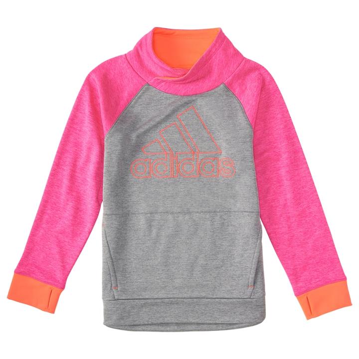 Girls 4-6x Adidas Embroidered Pink Logo Pullover Hoodie, Size: 6x, Med Pink