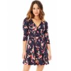 Juniors' Iz Byer Floral Faux Wrap Dress, Teens, Size: Medium, Navy Floral