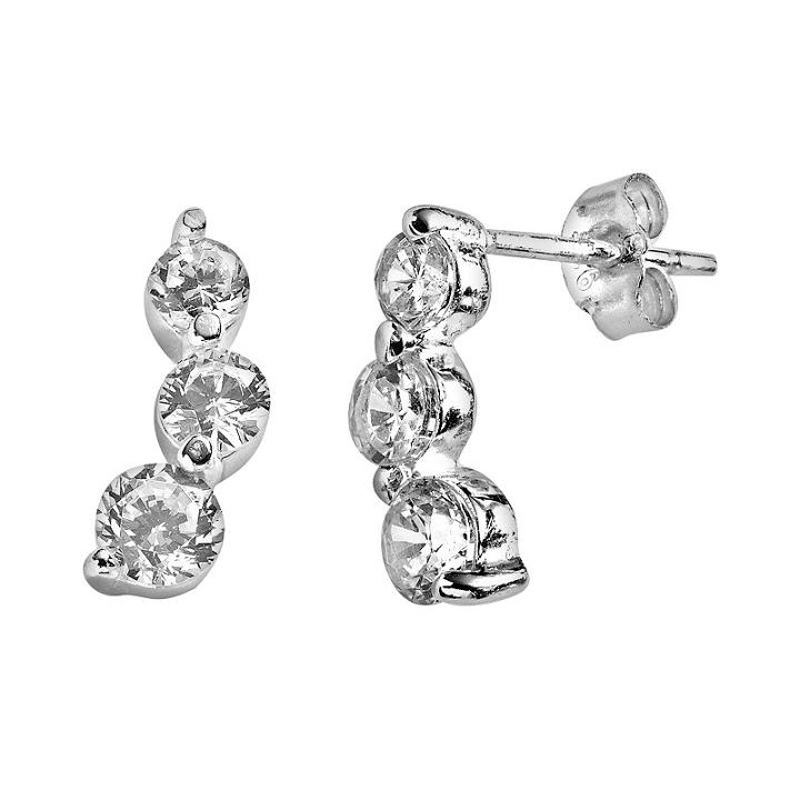 Sterling Silver Cubic Zirconia Journey Drop Earrings, Women's, White