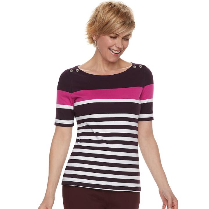 Women's Croft & Barrow&reg; Button-shoulder Boatneck Elbow Sleeve Top, Size: Xxl, Light Pink