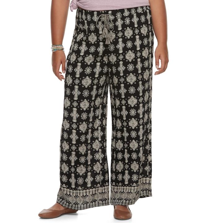 Juniors' Plus Size Mudd&reg; Wide-leg Soft Pants, Teens, Size: 2xl, Black