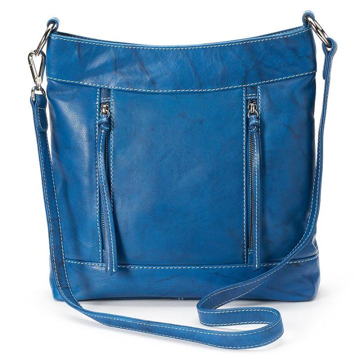 Ili Leather Vertical Zippers Crossbody Bag, Women's, Blue