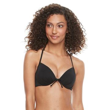 Women's S.o.s. Sun Ocean Sand Bra-sized Underwire Halter Bikini Top, Size: 32d/34d, Black