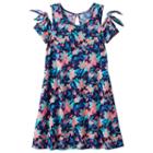 Girls 7-16 & Plus Size So&reg; Patterned Cold Shoulder Swing Dress, Girl's, Size: 14 1/2, Dark Grey