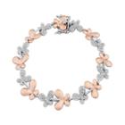 18k Rose Gold Over Silver And Sterling Silver Diamond Accent Butterfly Link Bracelet, Women's, Size: 7.25, White