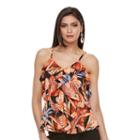 Women's Jennifer Lopez Print Ruffle Tank, Size: Large, Black
