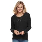 Juniors' It's Our Time Lace-up Sweater, Teens, Size: Xs, Black