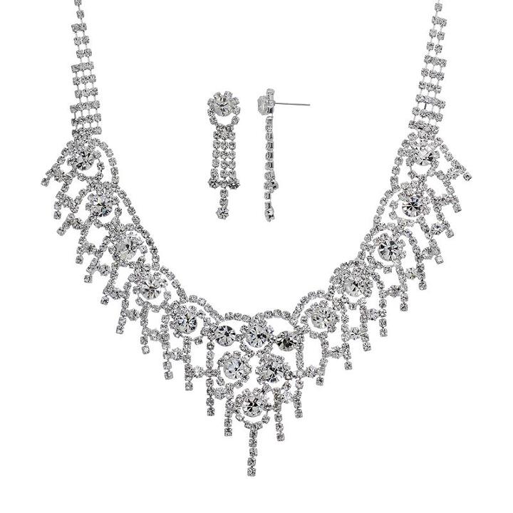 Crystal Allure Bib Necklace And Drop Earring Set, Women's, Size: 16, White