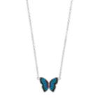 Silver Plated Crystal Butterfly Necklace, Women's, Blue