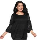 Plus Size Dana Buchman Lace Bell-sleeve Top, Women's, Size: 1xl, Black