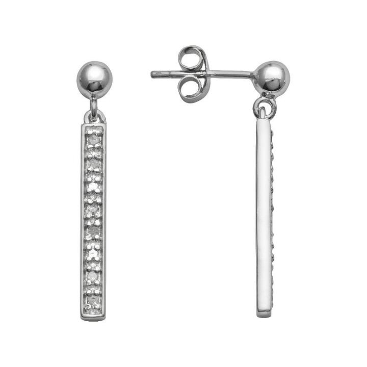 Sterling Silver 1/10-ct. T.w. Round-cut Diamond Stick Drop Earrings, Women's, White