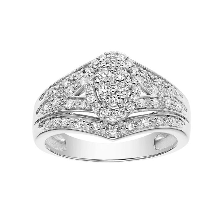 Lovemark 10k White Gold 3/8 Carat T.w. Certified Diamond Cluster Oval Halo Engagement Ring, Women's, Size: 7