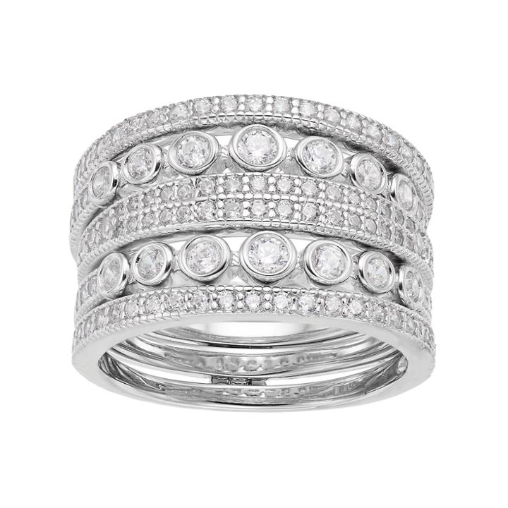 Sterling Silver Cubic Zirconia Multi Row Ring, Women's, Size: 8, White